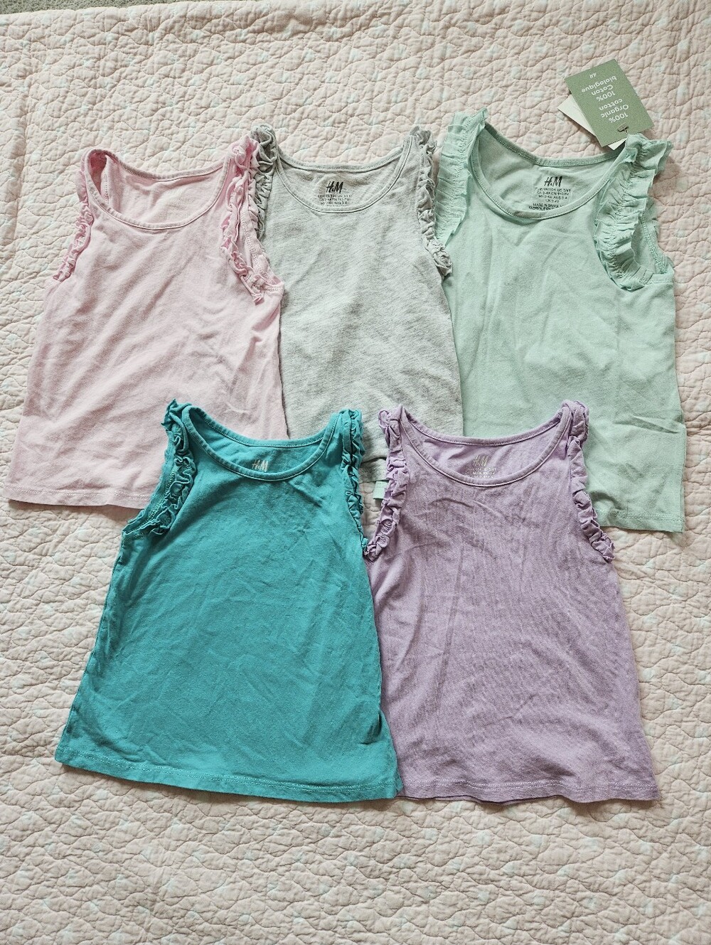 H&M Bundle Girls Ruffle Sleeve Tank Tops Organic Cotton 3/4T Toddler
